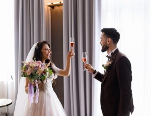 Bride and groom Drinking